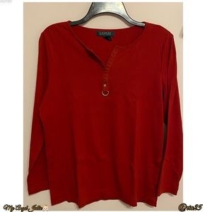 Lauren Ralf Lauren Women Split Round Neck Sleeveless Color: Red